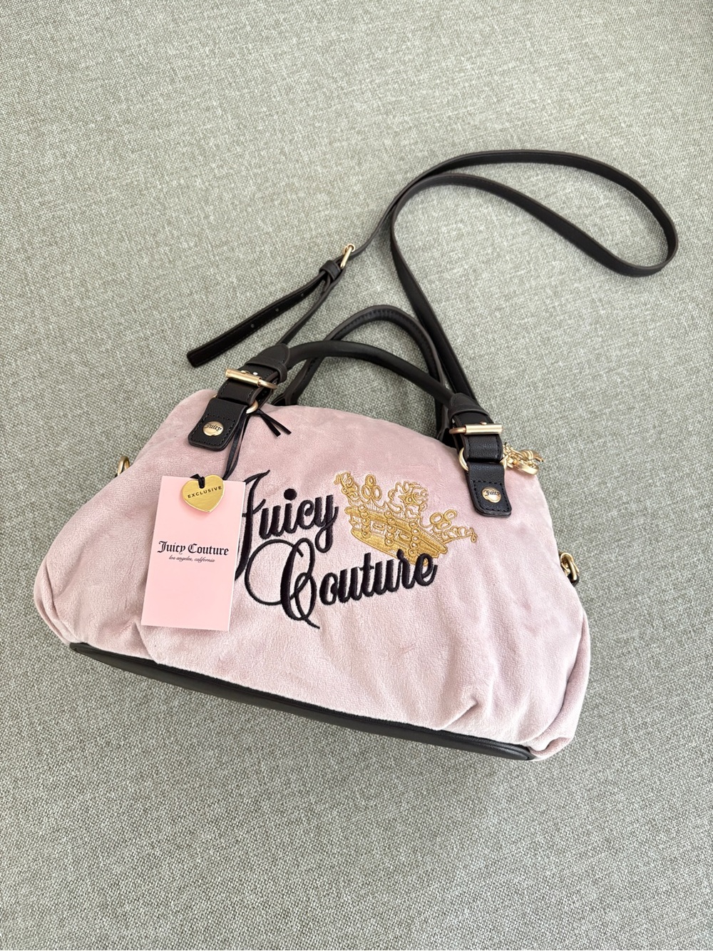 Juicy Couture Pink and Brown Embroidered Shoulder Satchel